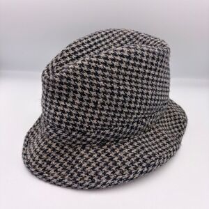Totes Mens Houndstooth Wool Blend Fedora Hat Size L 7 1/4 7 3/8 Made in USA